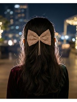 FUNKRAFTS - Girls Shimmer Bow Alligator Hair Clip with Embellishment - Beige (7-12 Years)