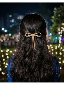 FUNKRAFTS - Girls Crystal Hair Bow Barrette Clip - Golden (7-12 Years)