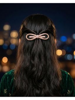 FUNKRAFTS - Girls Crystal Hair Bow Barrette Clip - Rose Gold (7-12 Years)