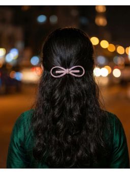 FUNKRAFTS - Girls Crystal Hair Bow Barrette Clip - Mauve (7-12 Years)