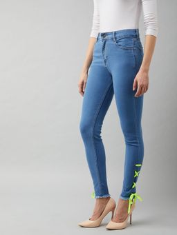 Miss Chase - Women's Blue Cotton Skinny Fit High Rise Stretchable Denim Jeans