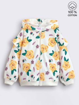 Hopscotch - Girls Floral Printed Fleece Hooded Jacket