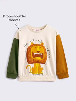 Hopscotch - Boys Cream Lion Print Pullover Sweatshirt