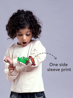 Hopscotch - Boys Cream Dino Print Pullover Sweatshirt