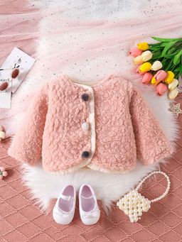 Hopscotch - Girls Pink Pom Self Design Cropped Jacket
