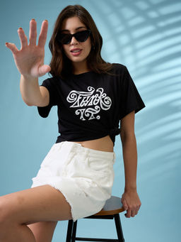 Globus - Women Black Round Neck T-Shirt