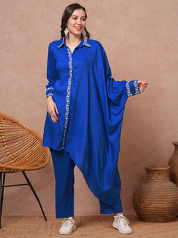 FASHOR - Women Blue Solid Kurta with Pant (Set of 2)