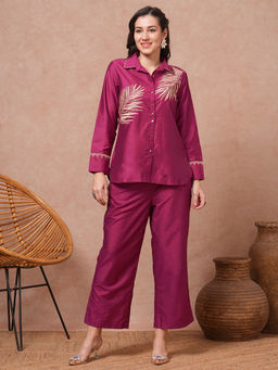 FASHOR - Women Magenta Solid Shirt with Palazzo (Set of 2)
