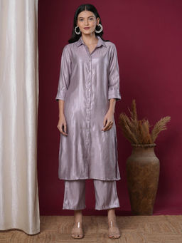 FASHOR - Women Lavender Solid Kurta with Palazzo (Set of 2)