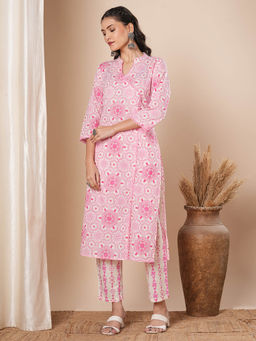 FASHOR - Women Pink Printed Kurta with Pant (Set of 2)
