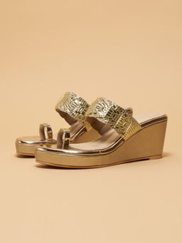 ERIDANI - Geet Embellished One Toe Wedges Gold