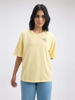 Pepe Jeans - Women Yellow Back Print Short Sleeve Oversized T-Shirt
