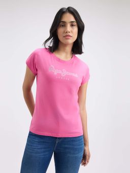 Pepe Jeans - Women Fuchsia Embellished Short Sleeve T-Shirt