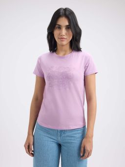 Pepe Jeans - Women Purple Floral Print Short Sleeve T-Shirt