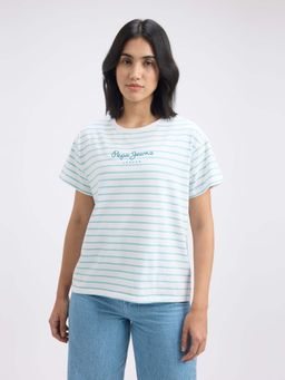 Pepe Jeans - Women Blue Back Print Short Sleeve T-Shirt