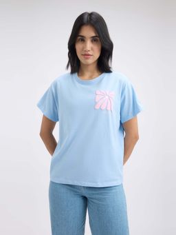 Pepe Jeans - Women Blue Graphic Print Short Sleeve T-Shirt