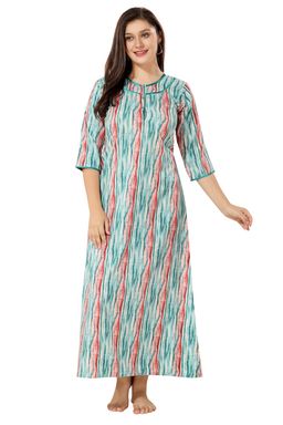 PIU - Front Open Cotton Full Sleeves Abstract Print Nighty-Green (M)