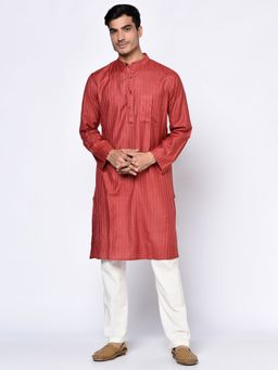 Fabindia - Silk Maroon Striped Men Kurta