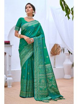 EXCLUSIVA - Green Banarasi Saree with Unstitched