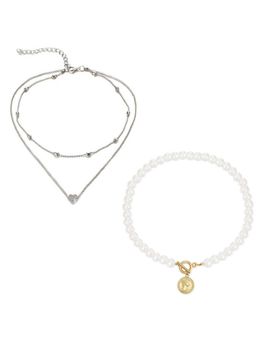 Jewels Galaxy - Jewellery For Women Gold and Silver-Plated Layered Necklace (Set of 2)