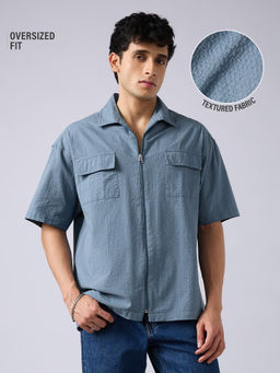 The Souled Store - Zipper Shirt: Smoke Stone Men Oversized Shirts