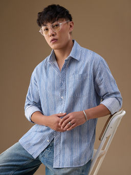The Souled Store - Striped Shirt: Sky High Men Utility Shirt
