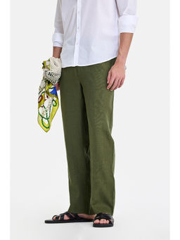 Snitch - Men Olive Linen Straight Fit Trouser