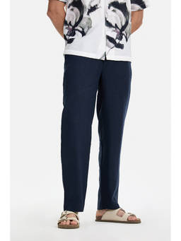 Snitch - Men Navy Blue Linen Straight Fit Trouser