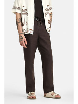 Snitch - Men Brown Linen Relaxed Fit Trouser