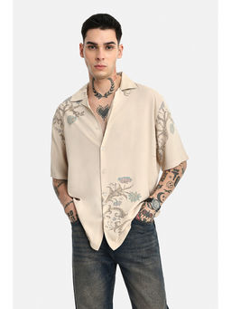 Snitch - Men Beige Viscose Boxy Fit Shirt