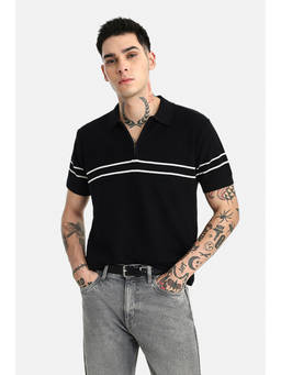 Snitch - Men Black Cotton Regular Fit Polo T-shirt