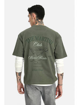 Snitch - Men Green Cotton Oversized T-shirt
