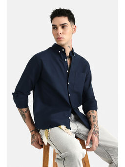 Snitch - Men Navy Blue Cotton Regular Fit Shirt