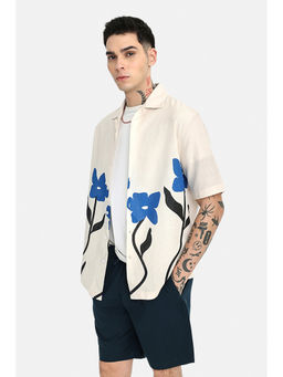Snitch - Men Off White Cotton Boxy Fit Shirt