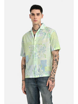Snitch - Men Green Cotton Boxy Fit Shirt
