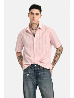 Snitch - Men Pink Cotton Boxy Fit Shirt