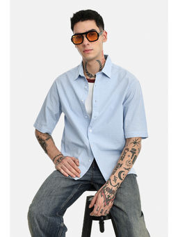 Snitch - Men Blue Cotton Oversized Shirt