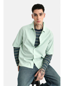 Snitch - Men Green Cotton Oversized Shirt