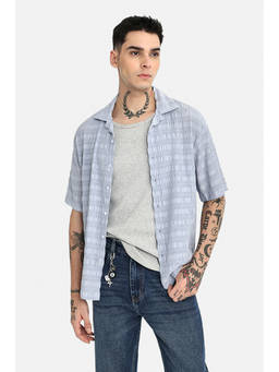 Snitch - Men Blue Viscose Blend Boxy Fit Shirt