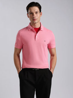 Tommy Hilfiger - Men Pink Cotton Slim Fit Polo T-Shirt