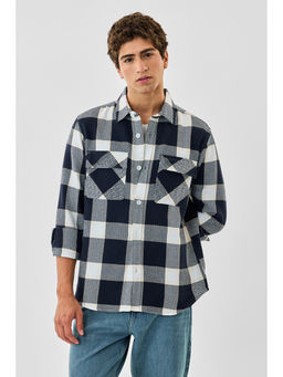 Snitch - Men Navy Blue Cotton Blend Relaxed Fit Overshirt