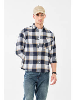 Snitch - Men Navy Blue Cotton Blend Relaxed Fit Shirt