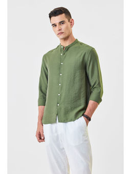 Snitch - Men Green Linen Blend Regular Fit Shirt