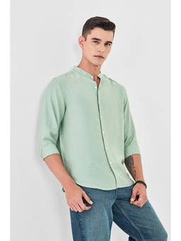 Snitch - Men Green Linen Blend Regular Fit Shirt