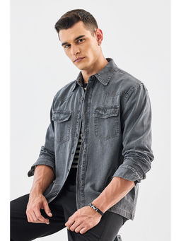 Snitch - Men Grey Cotton Regular Fit Shirt