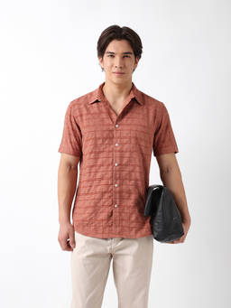 The Bear House - Men Rust Cotton Slim Fit Shirt