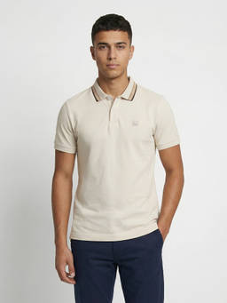 The Bear House - Men Cream Cotton Slim Fit Polo T-shirt