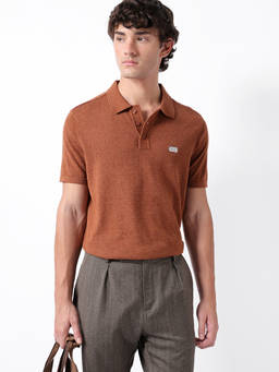 The Bear House - Men Brown Cotton Regular Fit Polo T-shirt