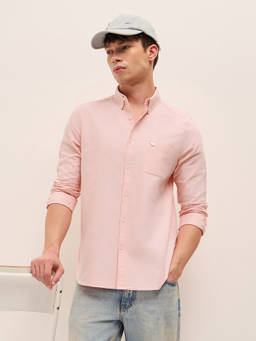 The Bear House - Men Pink Cotton Slim Fit Shirt
