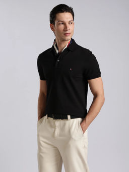 Tommy Hilfiger - Men Black Cotton Slim Fit Polo T-Shirt